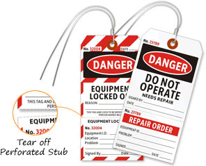 2 Part Safety Lockout Tags   Heavy Duty Cardstock