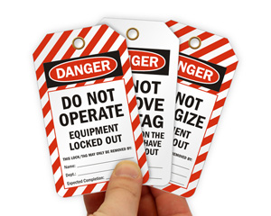 NMC LOTAG17-25Danger Pack of 25 Unrippable Vinyl 3 Length Black/Red on White Equipment Locked-Out Lockout Tag 6 Height