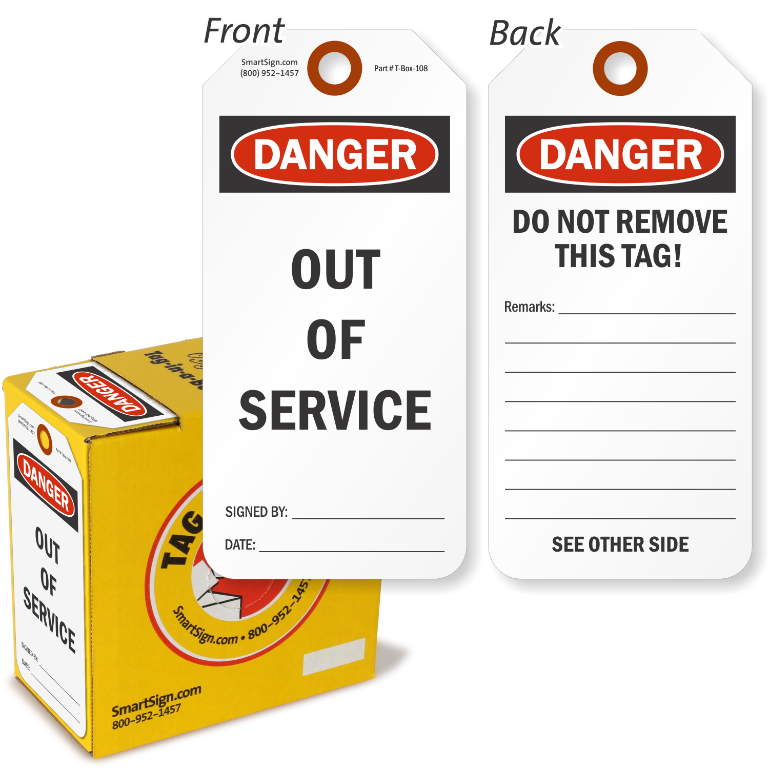 Danger Out Of Service Do Not Remove Tag-in-a-Box, SKU: T-BOX-108 display picture 3