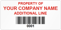 Asset Label Property of Company Name with Barcode