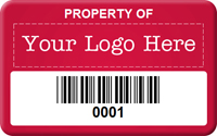 Asset Label Property of Company Name with Barcode