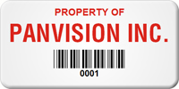 Asset Label Property of Company Name with Barcode