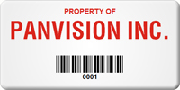 Asset Label Property of Company Name with Barcode