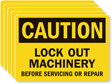 Caution Label: Lockout Machinery Before Servicing or Repair