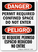 Danger Confined Space Permit Required Bilingual Sign