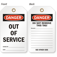 Danger Out Of Service 2-Sided Tag
