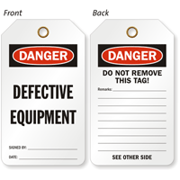 Danger Defective Equipment Double-Sided Tag