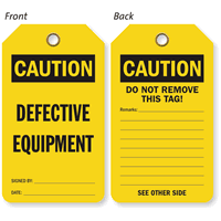 defective tag caution equipment safety sided tg tags osha labels lockouttag yellow zoom price