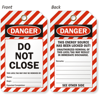 Danger Do Not Close Lockout 2 Sided Tag