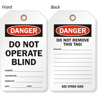 Do Not Operate OSHA 2-Sided Blind Identification Tag