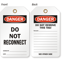 Do Not Reconnect OSHA Two-Sided Danger Electrical Tag