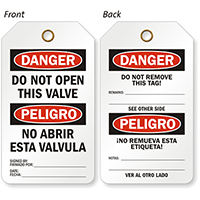 Bilingual Do Not Open Valve Two-Sided Safety Tag