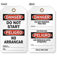 OSHA Danger Do Not Start Bilingual Safety Tag
