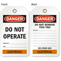 Electrical Do Not Operate OSHA Danger Two Sided Tag