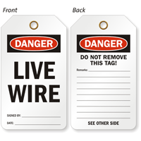 Live Wire OSHA Danger 2-Sided Electrical Tag