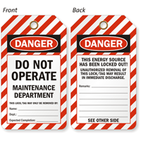 Do Not Operate Maintenance Department 2-Sided Tag