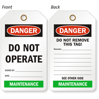 Maintenance Do Not Operate Color Code Department Danger Tag