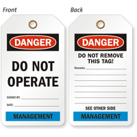Management Do Not Operate Color Code Department Danger Tag