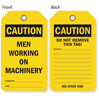 Caution Men Working On Machinery Double-Sided Tag