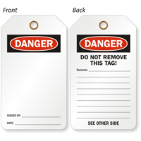 2 Sided Blank Self Laminating Tags with Danger Header
