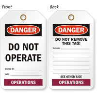 Operations Do Not Operate Two-Sided Color-Code Department Tag