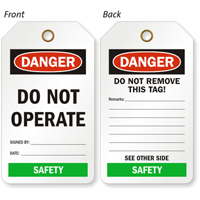 Safety Do Not Operate 2-Sided Color-Code Department Tag