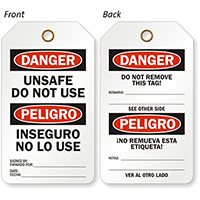 Unsafe Do Not Use Bilingual Safety Danger Tag