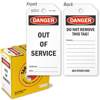 Danger Out Of Service Do Not Remove Tag-in-a-Box, SKU: T-BOX-108