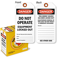 Danger Do Not Operate Equipment Locked Out Tag in a Box