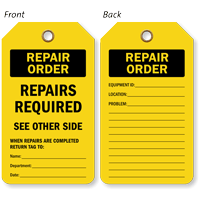 Repair Order   Repairs Required Inspection Record Tag