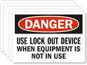Use Lockout Device When Equipment Not In Use Label