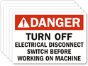 Danger Label: Turn Off Electrical Disconnect Switch