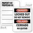Bilingual Danger Locked Out Property Of Padlock Label