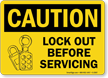 Caution Sign: Lockout Before Servicing (with lock graphic)