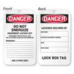 Danger Do Not Energize Lockout Tag