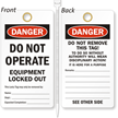 Do Not Operate Equipment Locked Out Lockout Tag