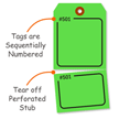 Blank Fluorescent Green Numbered Tag with Tear Stub