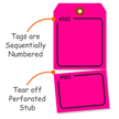 Blank Fluorescent Pink Numbered Tag with Tear Stub