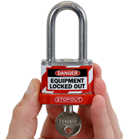 OSHA Danger Self Laminating Padlock Label in red and black