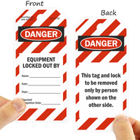 Lock out tags on a roll with metal eyelet