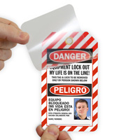 Bilingual out danger equipment tag