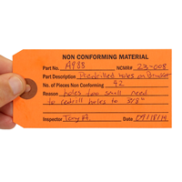 Non Conforming Material Inspection Tags