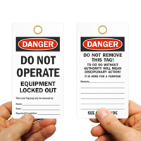Safety Lockout Tags - Do Not Operate Equipment Locked Out