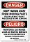 OSHA Bilingual Keep Hands Away Moving Parts Sign